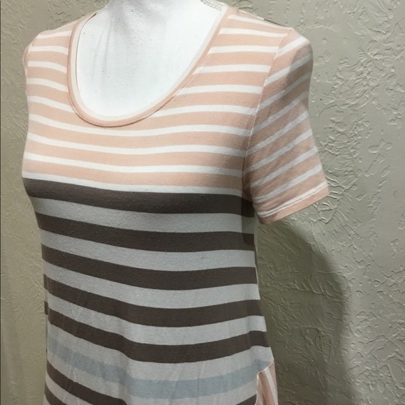 Anthropologie pink stripe asymmetrical hem line t shirt size small - Picture 2 of 5